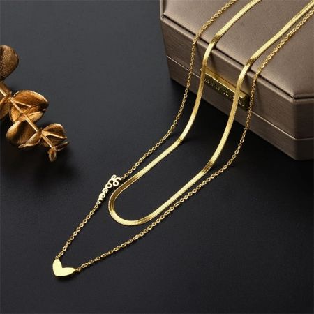 18k Gold Plated Double Part Love u Necklace-407