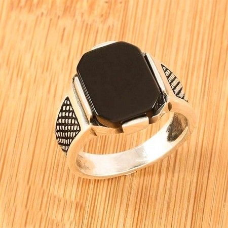 Italian Black Stone Rings Mens Gold colour-3