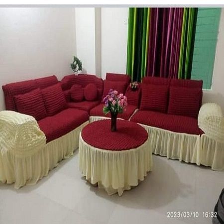 Maroon + Cream Color  2+2+1+ box + Kornar Sofa Cover